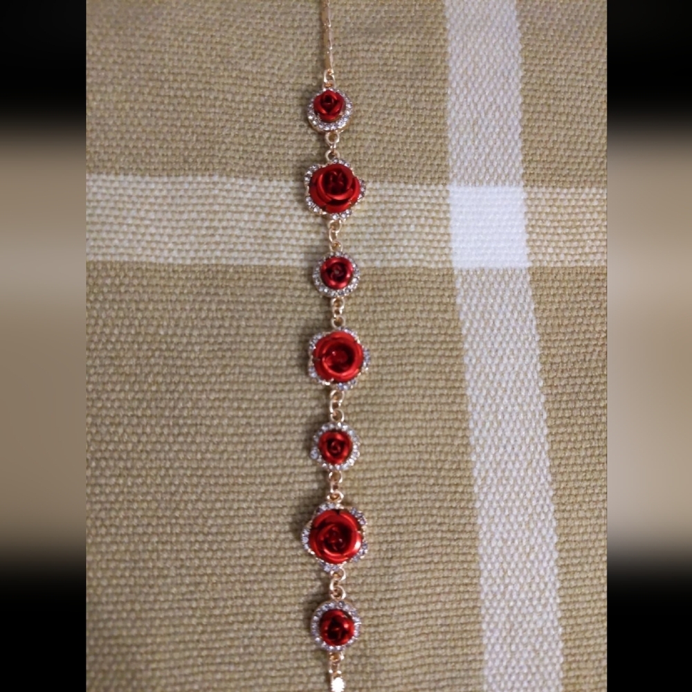 Elegant Red and Gold Bracelet Gold Plated